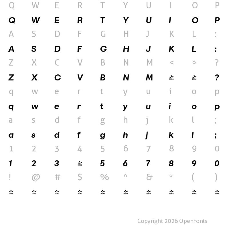 Character Map of FONTSPRING DEMO - Marlin Sans Slant Bold