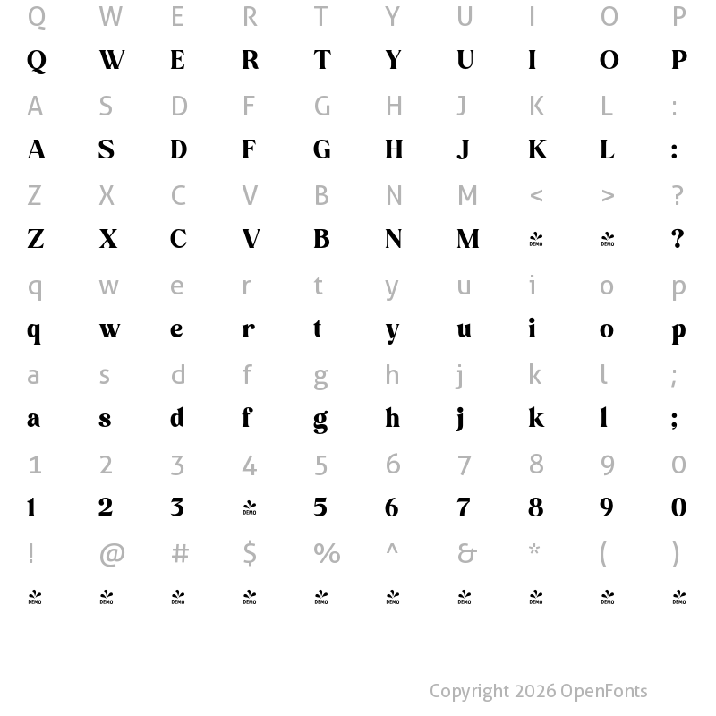 Character Map of FONTSPRING DEMO - Mars Brands Regular