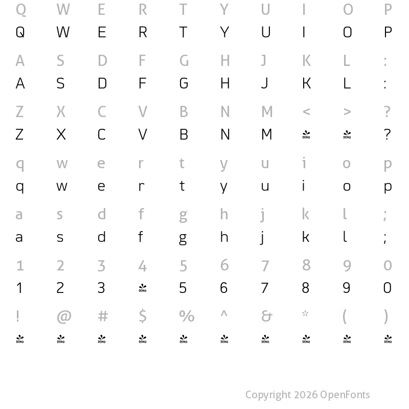 Character Map of FONTSPRING DEMO - Martian B Thai Light Regular