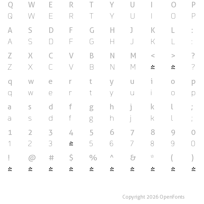 Character Map of FONTSPRING DEMO - Martian B Thai Thin Regular