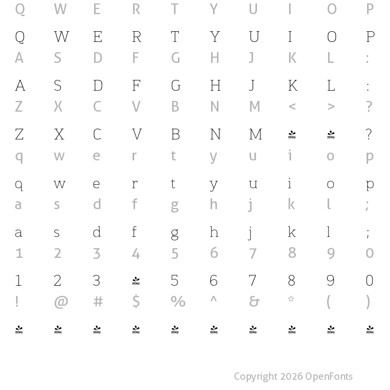 Character Map of FONTSPRING DEMO - MartiniThai Neue Slab V2 Thin Regular