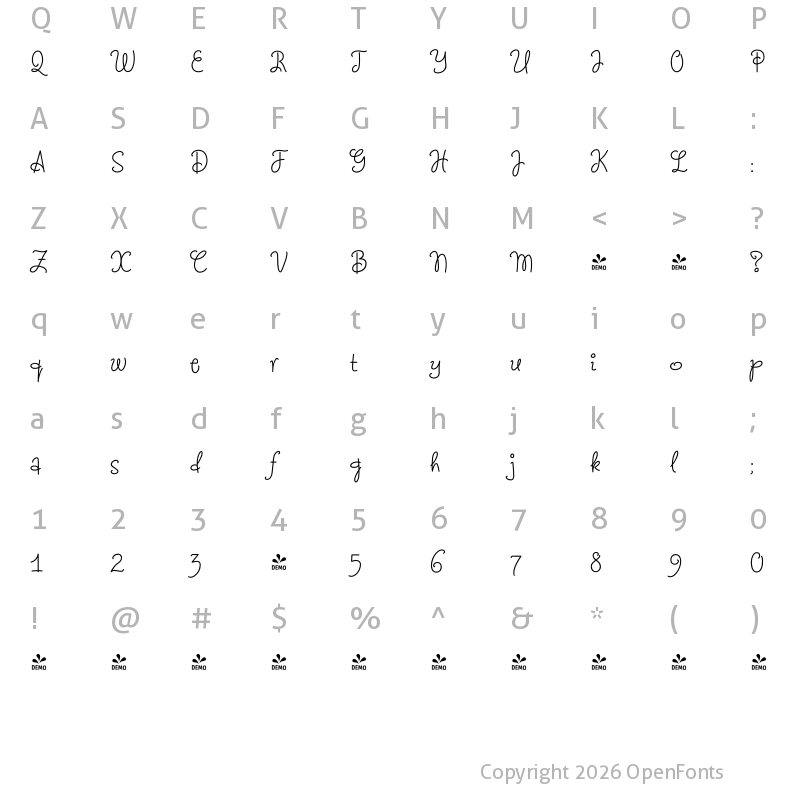 Character Map of FONTSPRING DEMO - Marzipan Regular