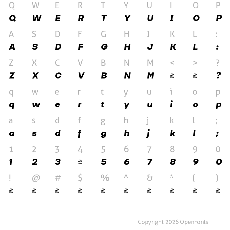 Character Map of FONTSPRING DEMO - Masiva Black Italic Regular