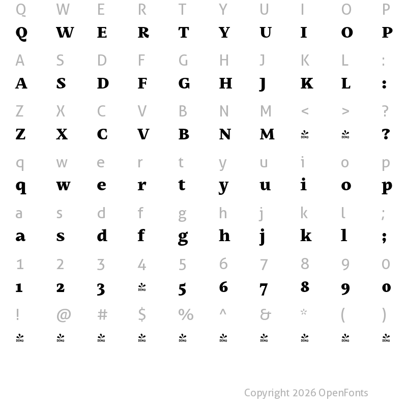 Character Map of FONTSPRING DEMO - Mastro Caption Black Regular