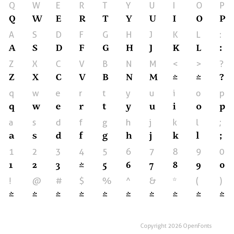 Character Map of FONTSPRING DEMO - Mastro Caption Bold