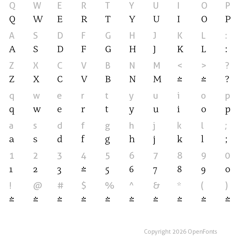 Character Map of FONTSPRING DEMO - Mastro Caption Book Regular