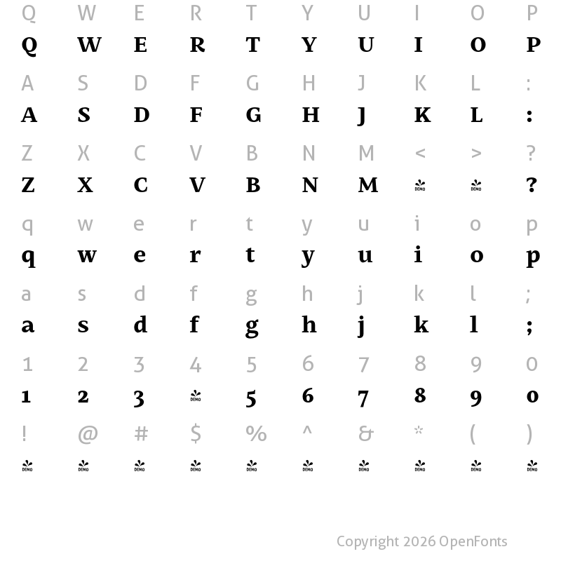 Character Map of FONTSPRING DEMO - Mastro Caption Extra Bold Regular