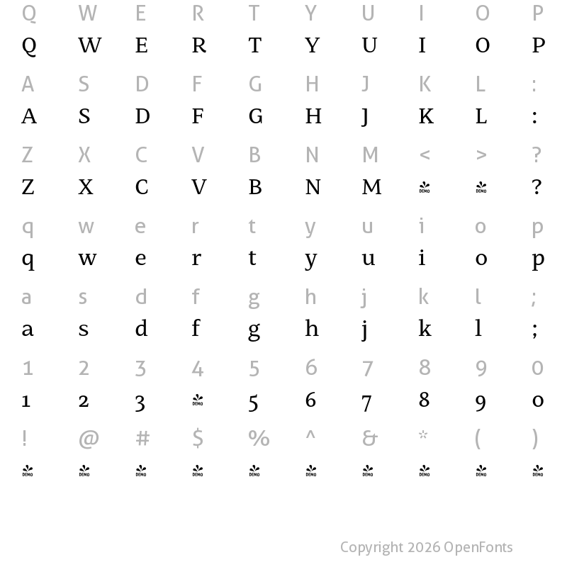 Character Map of FONTSPRING DEMO - Mastro Caption Medium Regular