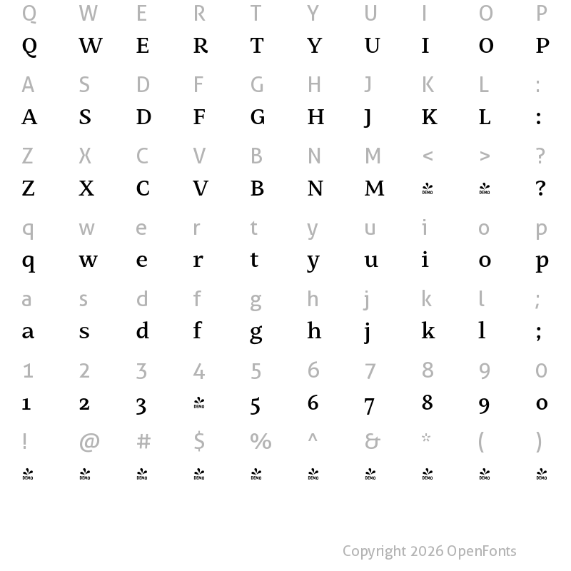 Character Map of FONTSPRING DEMO - Mastro Caption Semi Bold Regular