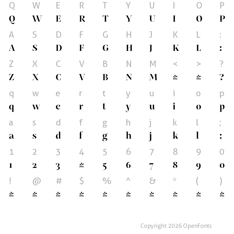 Character Map of FONTSPRING DEMO - Mastro Display Bold