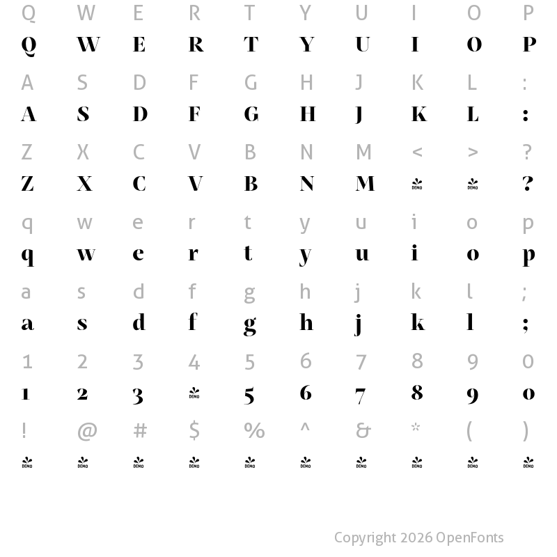 Character Map of FONTSPRING DEMO - Mastro Display Extra Bold Regular