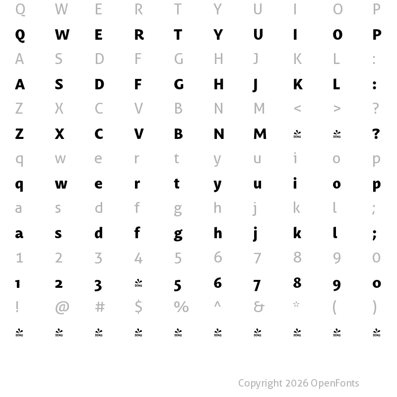 Character Map of FONTSPRING DEMO - Mastro Sans Extra Bold Regular