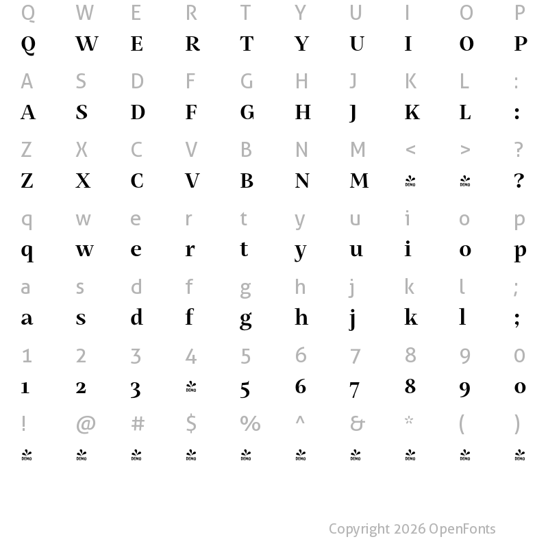 Character Map of FONTSPRING DEMO - Mastro SubHead Bold