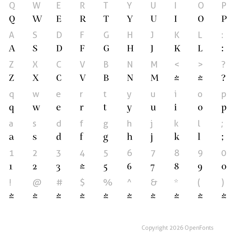 Character Map of FONTSPRING DEMO - Mastro SubHead Medium Regular