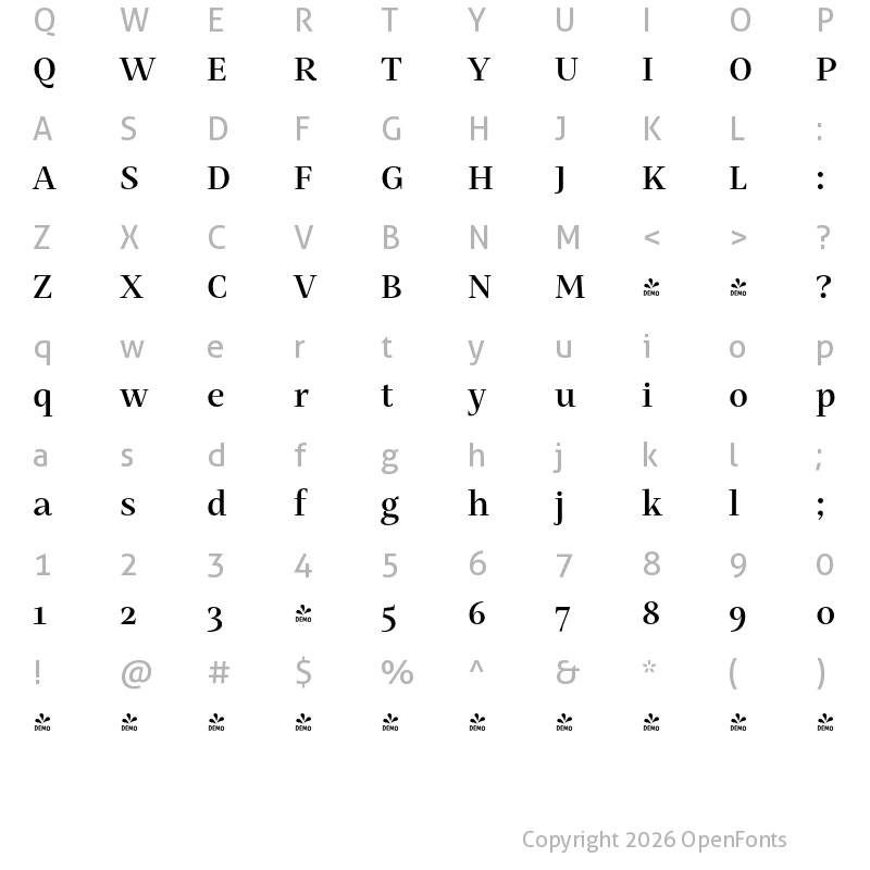 Character Map of FONTSPRING DEMO - Mastro SubHead Semi Bold Regular