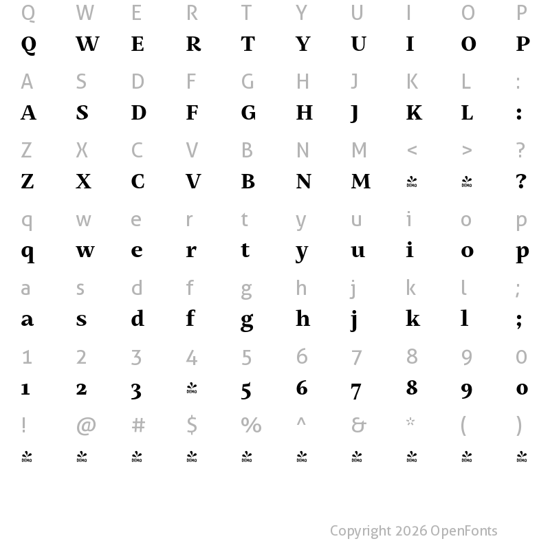 Character Map of FONTSPRING DEMO - Mastro Text Extra Bold Regular