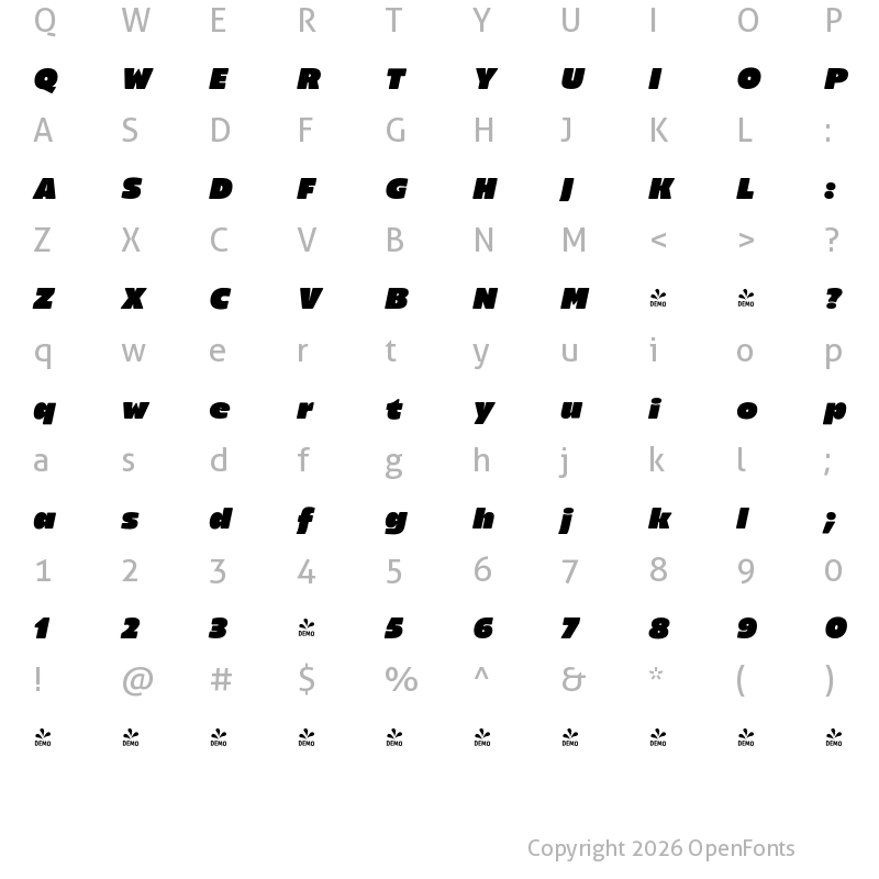 Character Map of FONTSPRING DEMO - Maver Round Italic Regular