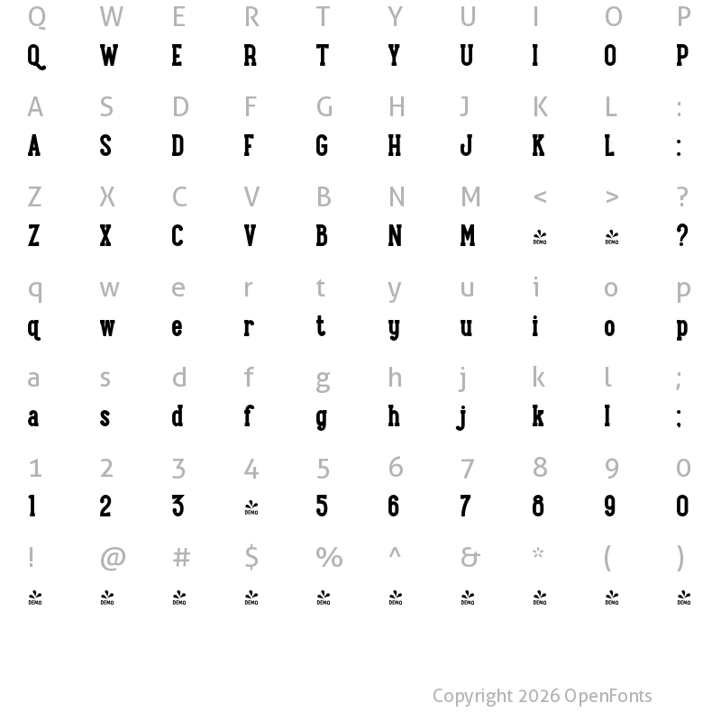 Character Map of FONTSPRING DEMO - Maxwell Slab Bold