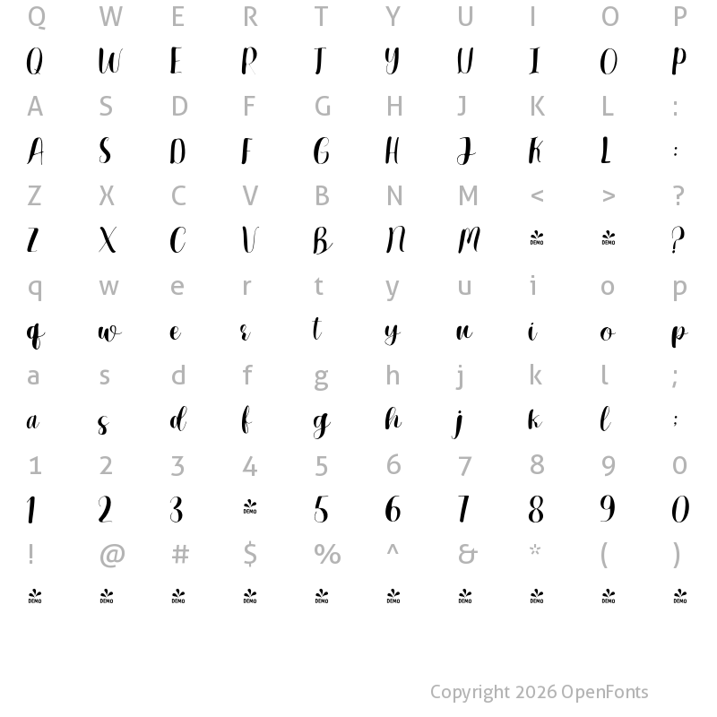 Character Map of FONTSPRING DEMO - mayland Regular