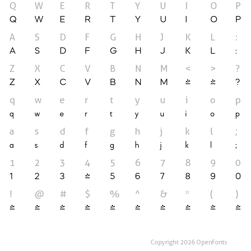 Character Map of FONTSPRING DEMO - Mazzard L Regular