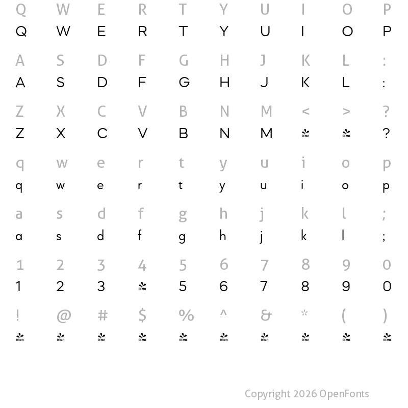 Character Map of FONTSPRING DEMO - Mazzard Soft L Regular