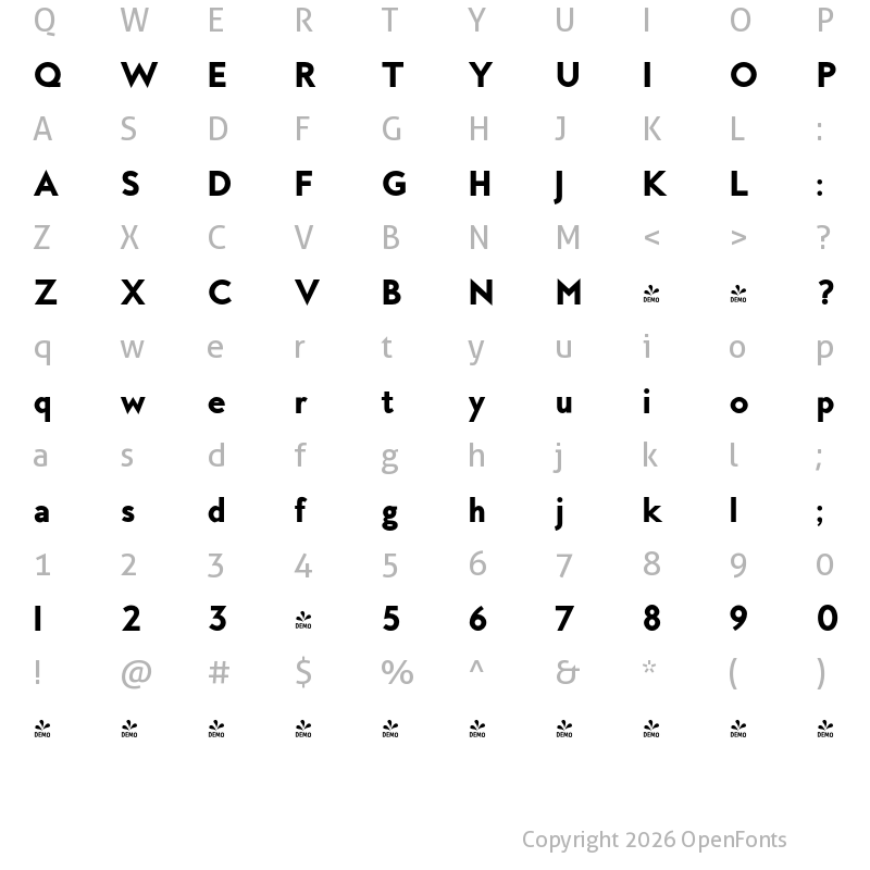 Character Map of FONTSPRING DEMO - MB Empire Heavy Regular