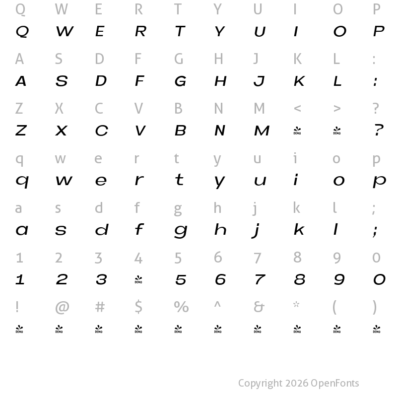 Character Map of FONTSPRING DEMO - Med Italic