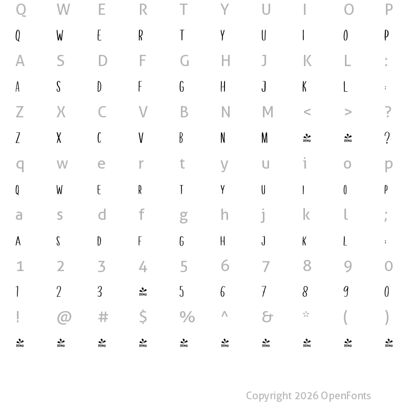 Character Map of FONTSPRING DEMO - Melloner Fun Regular