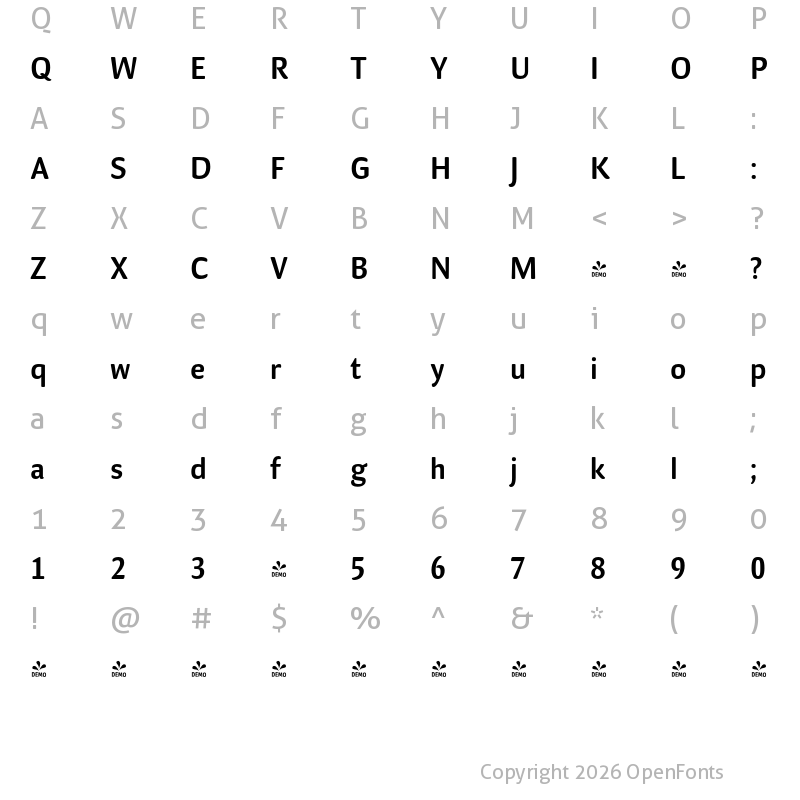 Character Map of FONTSPRING DEMO - Mellow Sans Semibold Regular