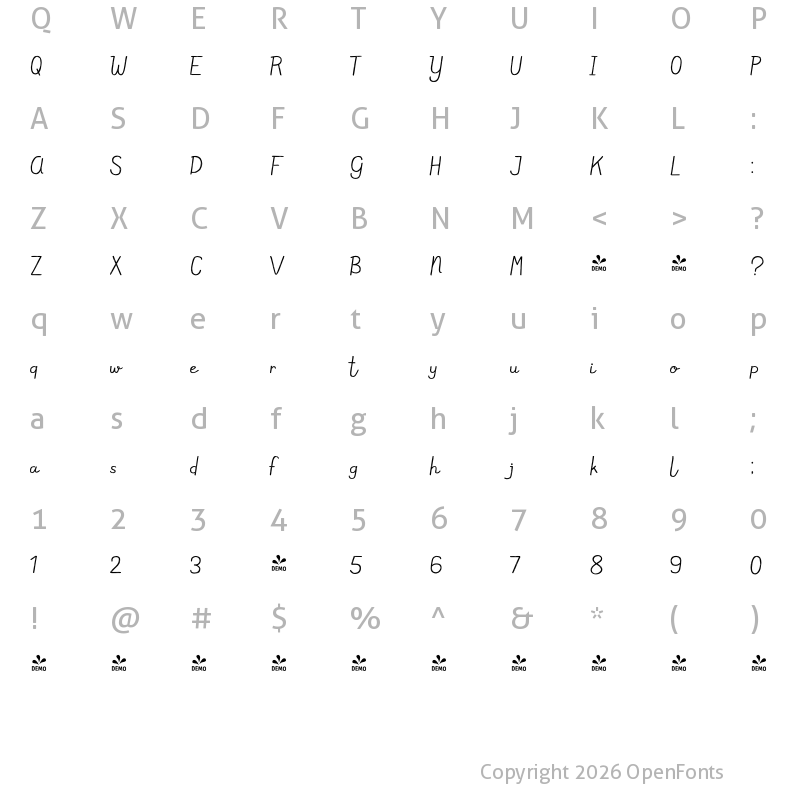 Character Map of FONTSPRING DEMO - Meltow Script Rust Regular