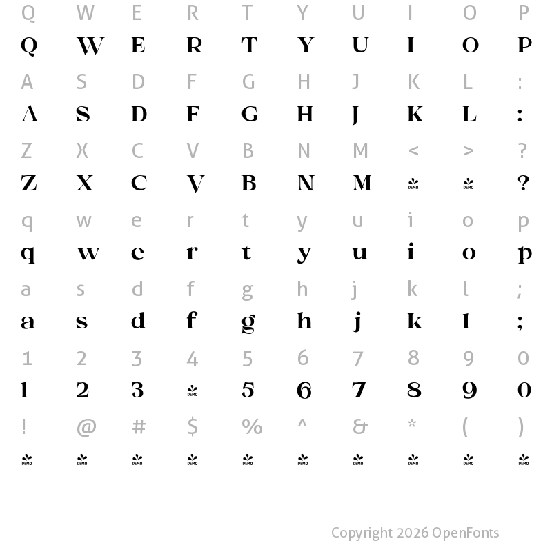 Character Map of FONTSPRING DEMO - Melville Text Bold