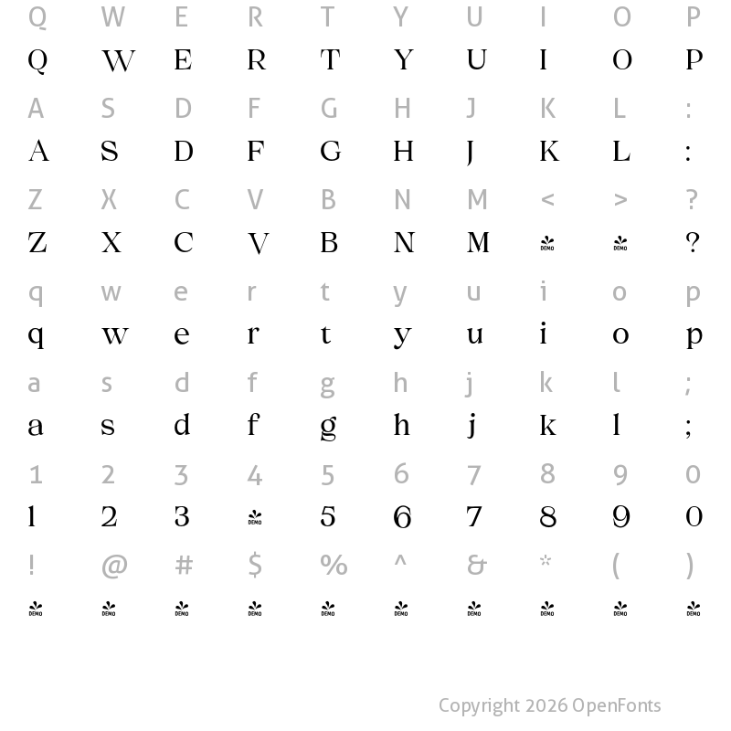 Character Map of FONTSPRING DEMO - Melville Text ExtLt Regular