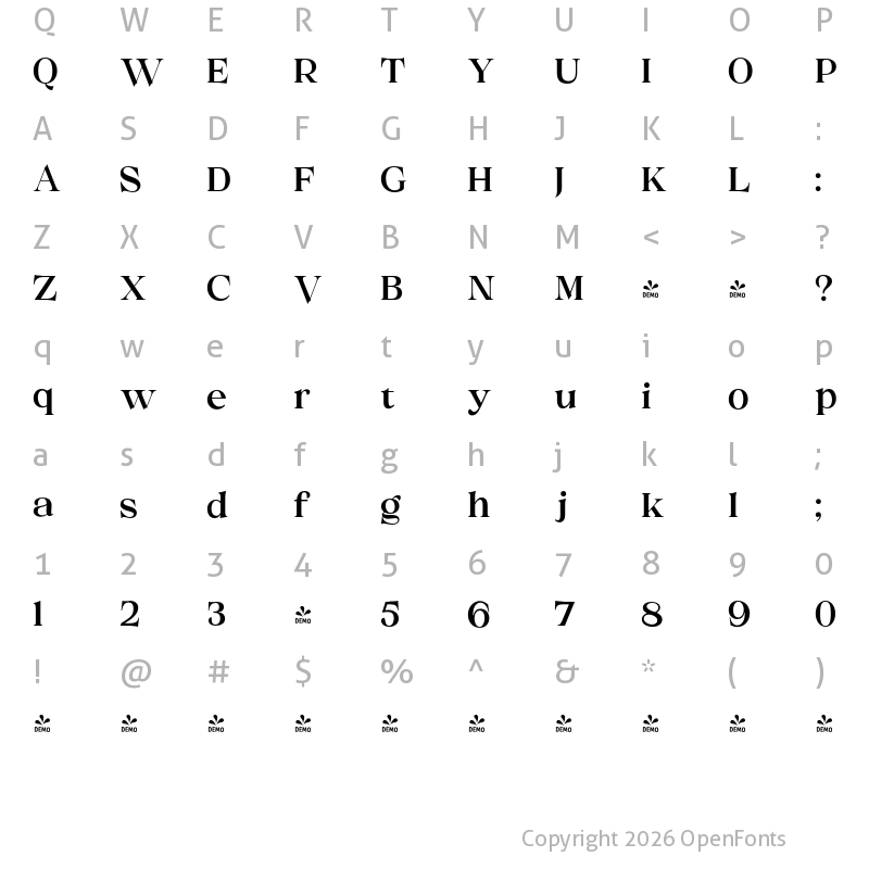 Character Map of FONTSPRING DEMO - Melville Text Med Regular