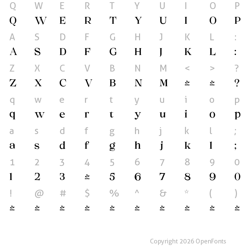 Character Map of FONTSPRING DEMO - Melville Text Regular