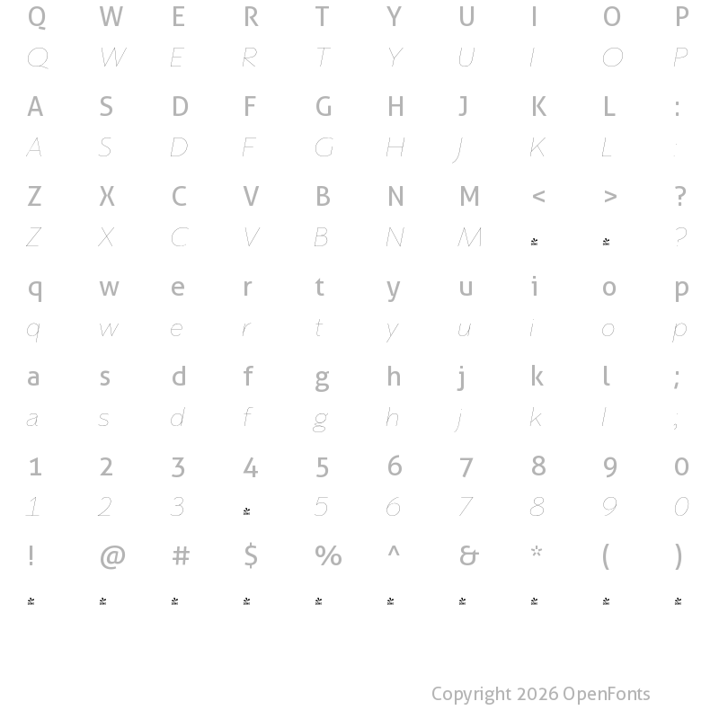Character Map of FONTSPRING DEMO - Memoire Light
