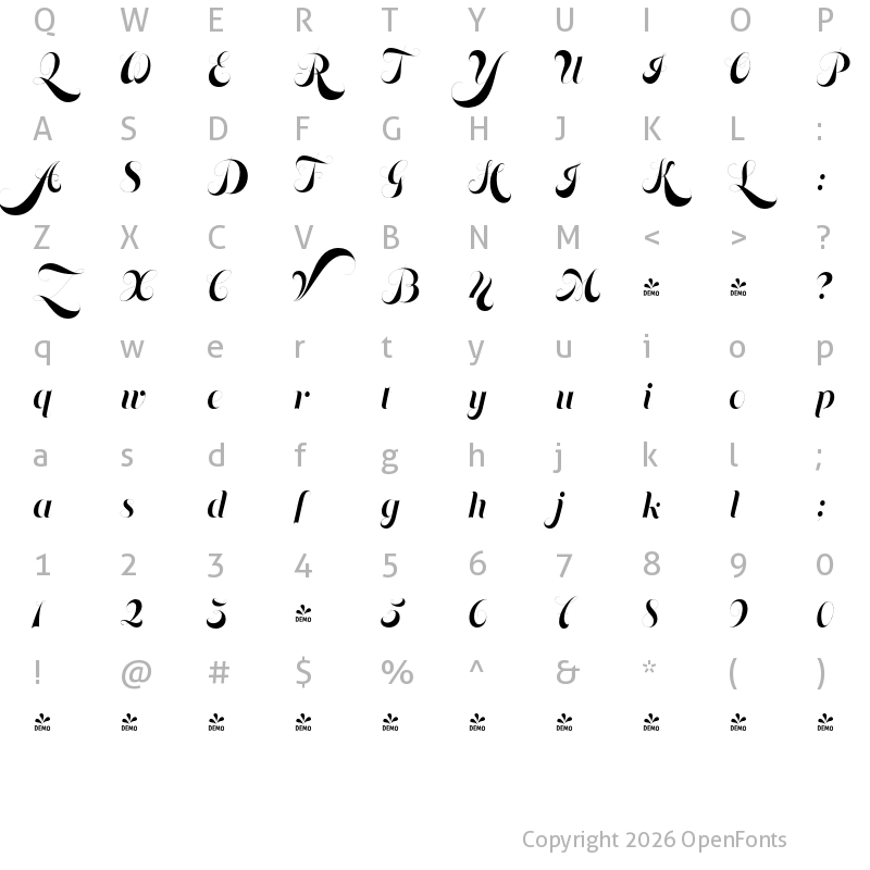 Character Map of FONTSPRING DEMO - Memoriam Pro Regular