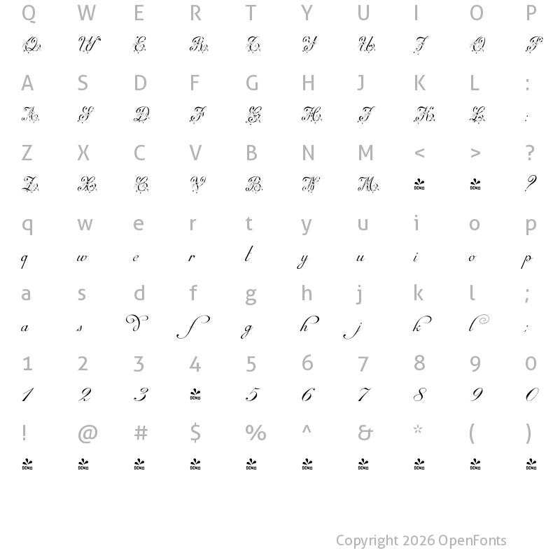 Character Map of FONTSPRING DEMO - Menina Gostosa Morena Regular