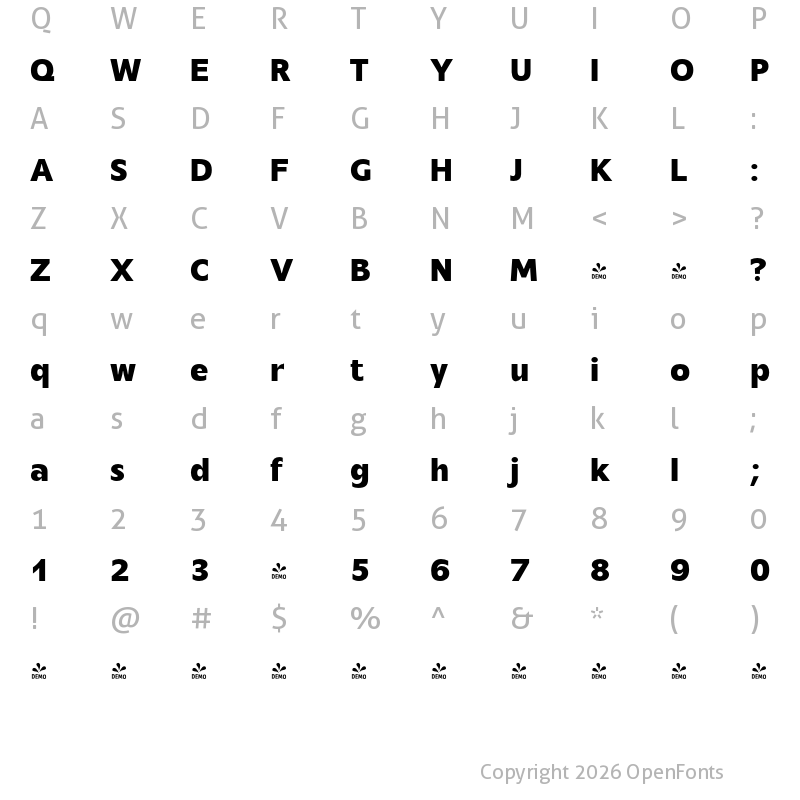 Character Map of FONTSPRING DEMO - Mensa Book Bold