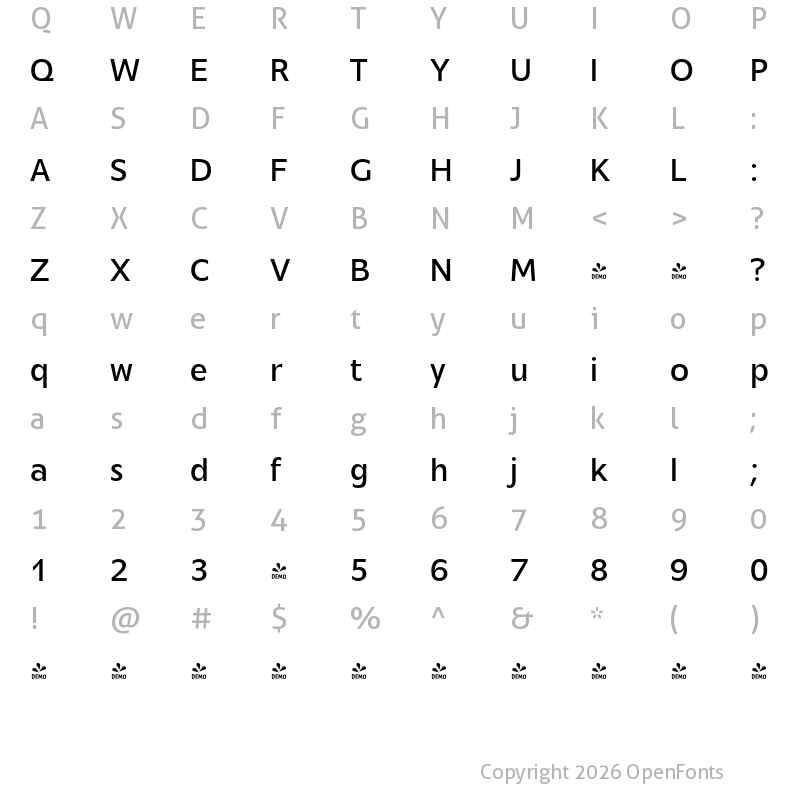 Character Map of FONTSPRING DEMO - Mensa Regular Regular