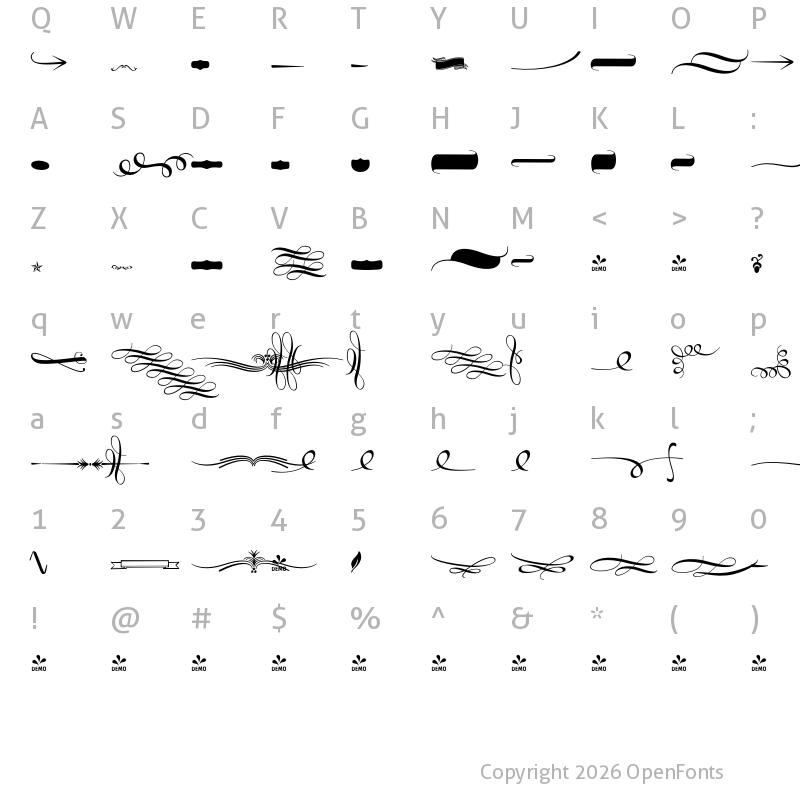 Character Map of FONTSPRING DEMO - Mercury Ornaments Bold Regular