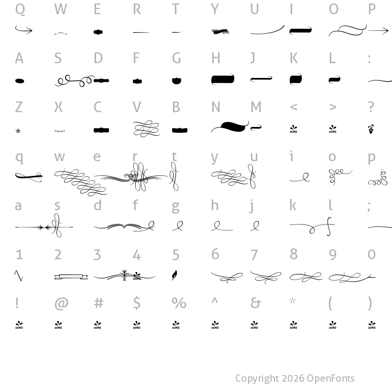 Character Map of FONTSPRING DEMO - Mercury Ornaments Light Regular