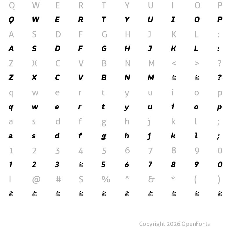 Character Map of FONTSPRING DEMO - Meridiana Pro Black Italic
