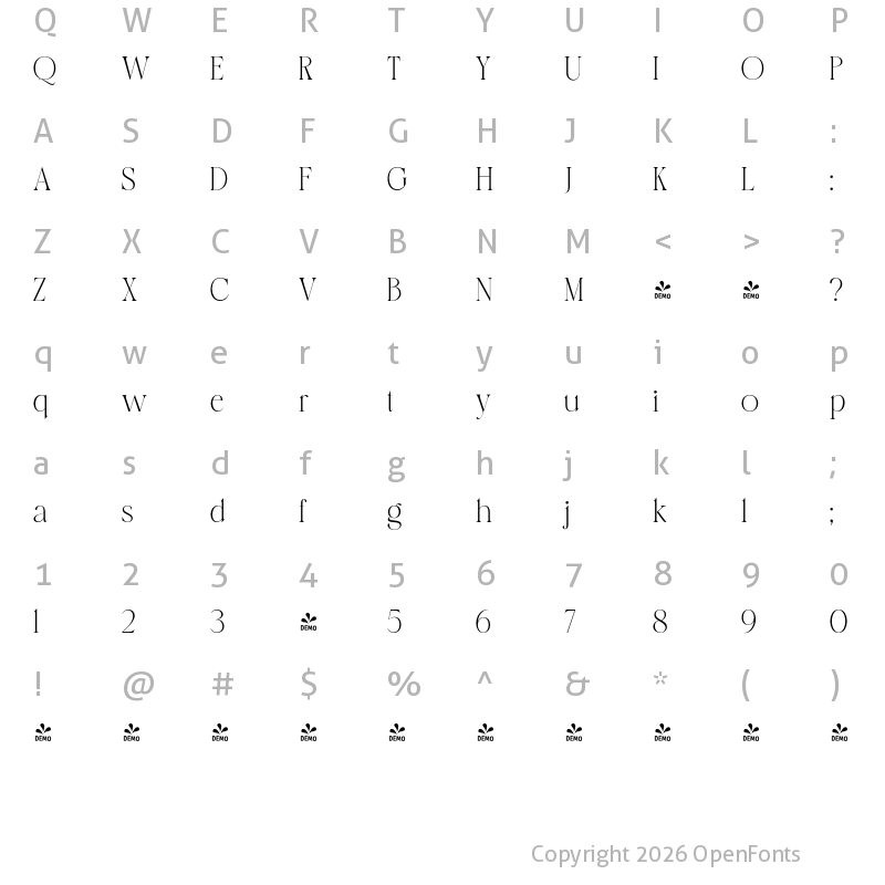 Character Map of FONTSPRING DEMO - Merilux Regular