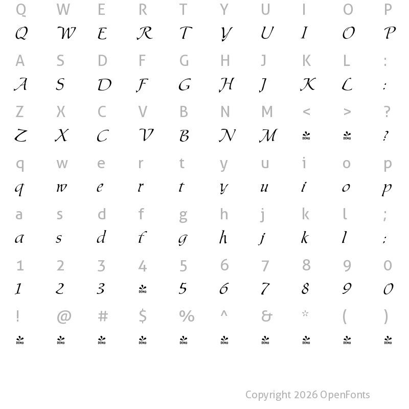 Character Map of FONTSPRING DEMO - Messenger Pro Regular