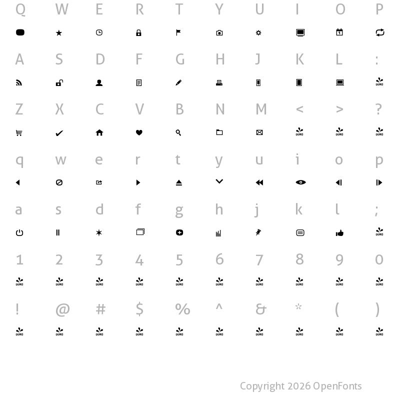 Character Map of FONTSPRING DEMO - Metronic Pro Icons Regular