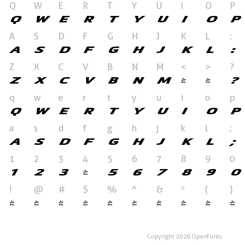 Character Map of FONTSPRING DEMO - Metronic Pro Wide Extenso Ultra Regular