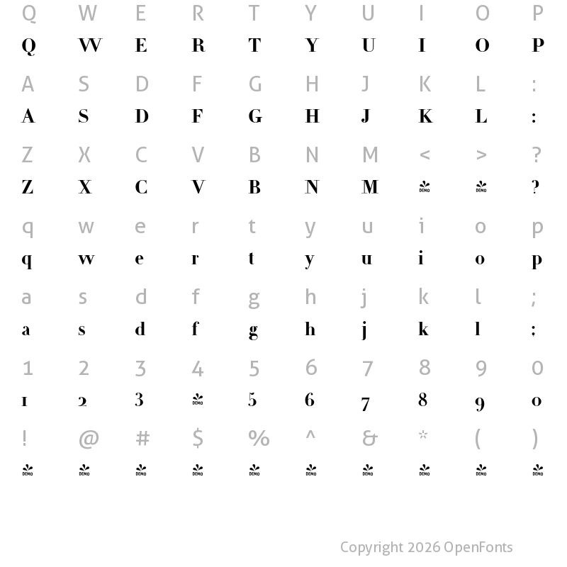 Character Map of FONTSPRING DEMO - Michel Bold Bold