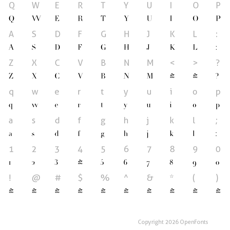 Character Map of FONTSPRING DEMO - Michel Light Light