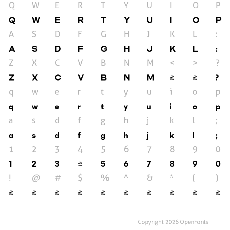 Character Map of FONTSPRING DEMO - Mid Century Sans Bold