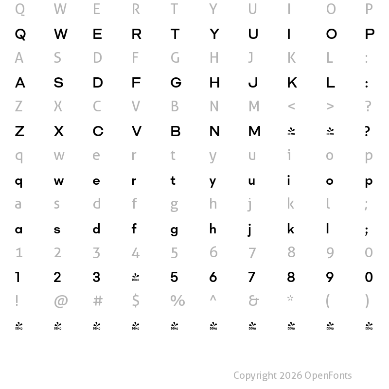 Character Map of FONTSPRING DEMO - Mid Century Sans SmBold Regular